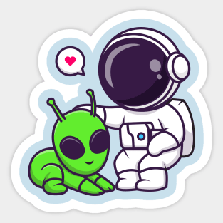 Cute Astronaut Feeding Alien Cartoon Sticker